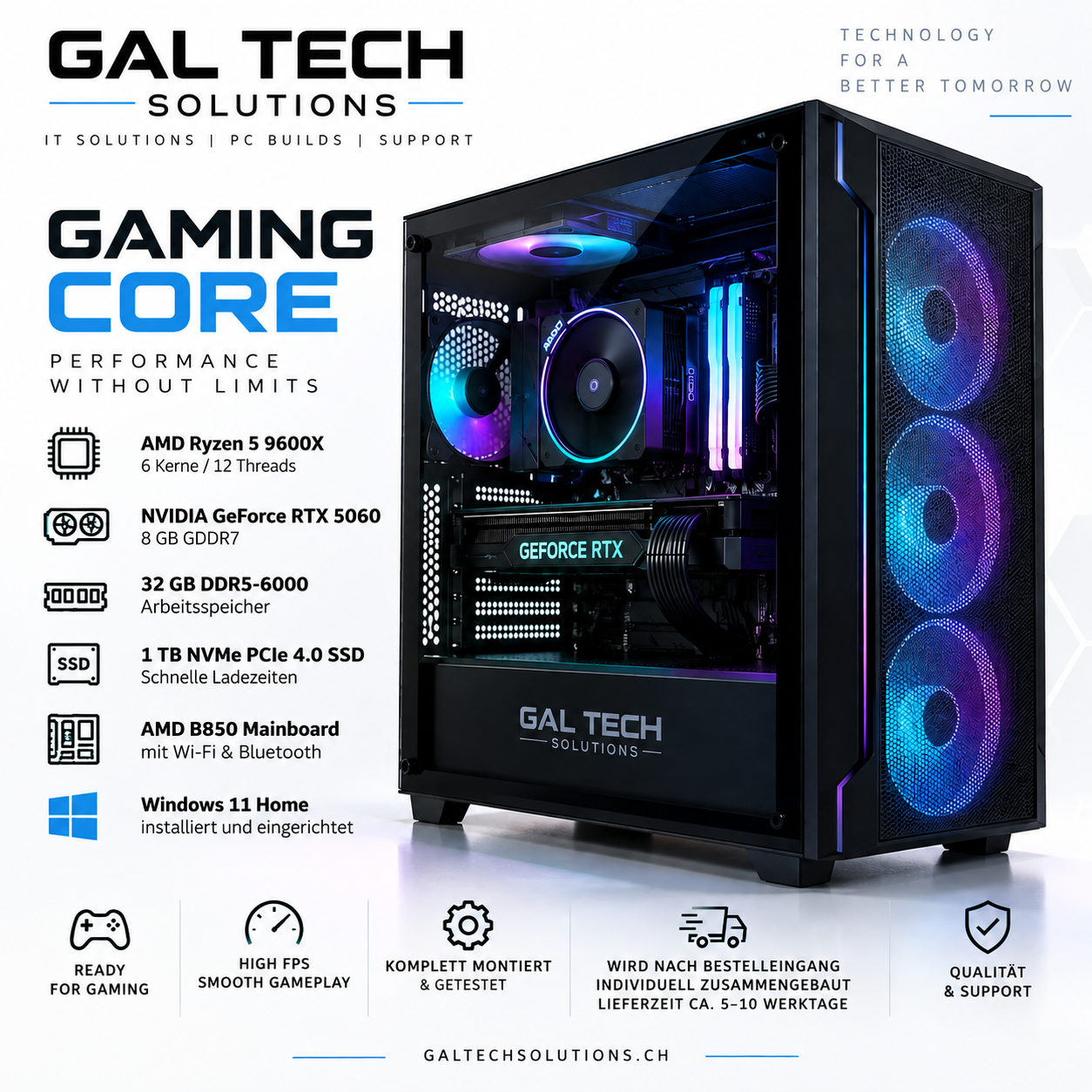 Gaming PC Schweiz – Ryzen 5 9600X mit RTX 5060